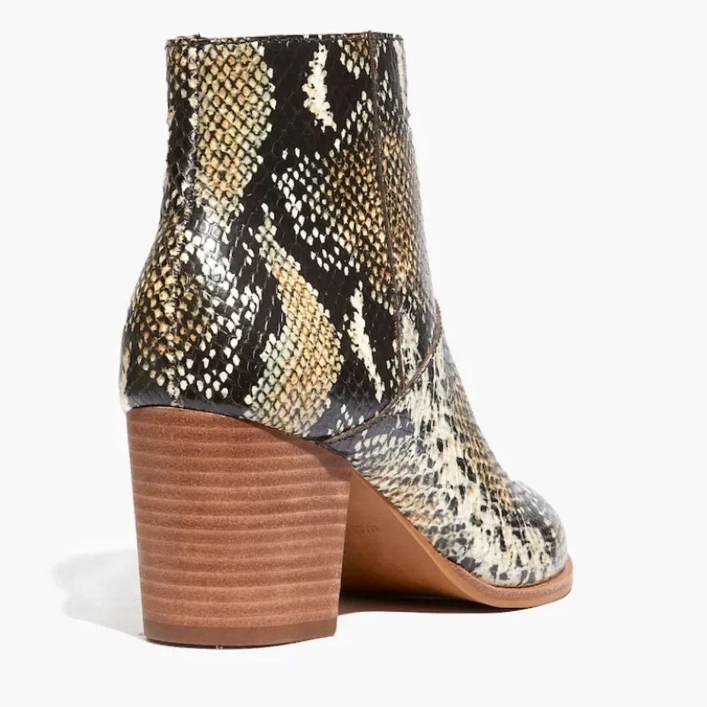 MADEWELL Snakeskin Leather Square Toe The Rosie Ankle Boot block heel SIZE 6